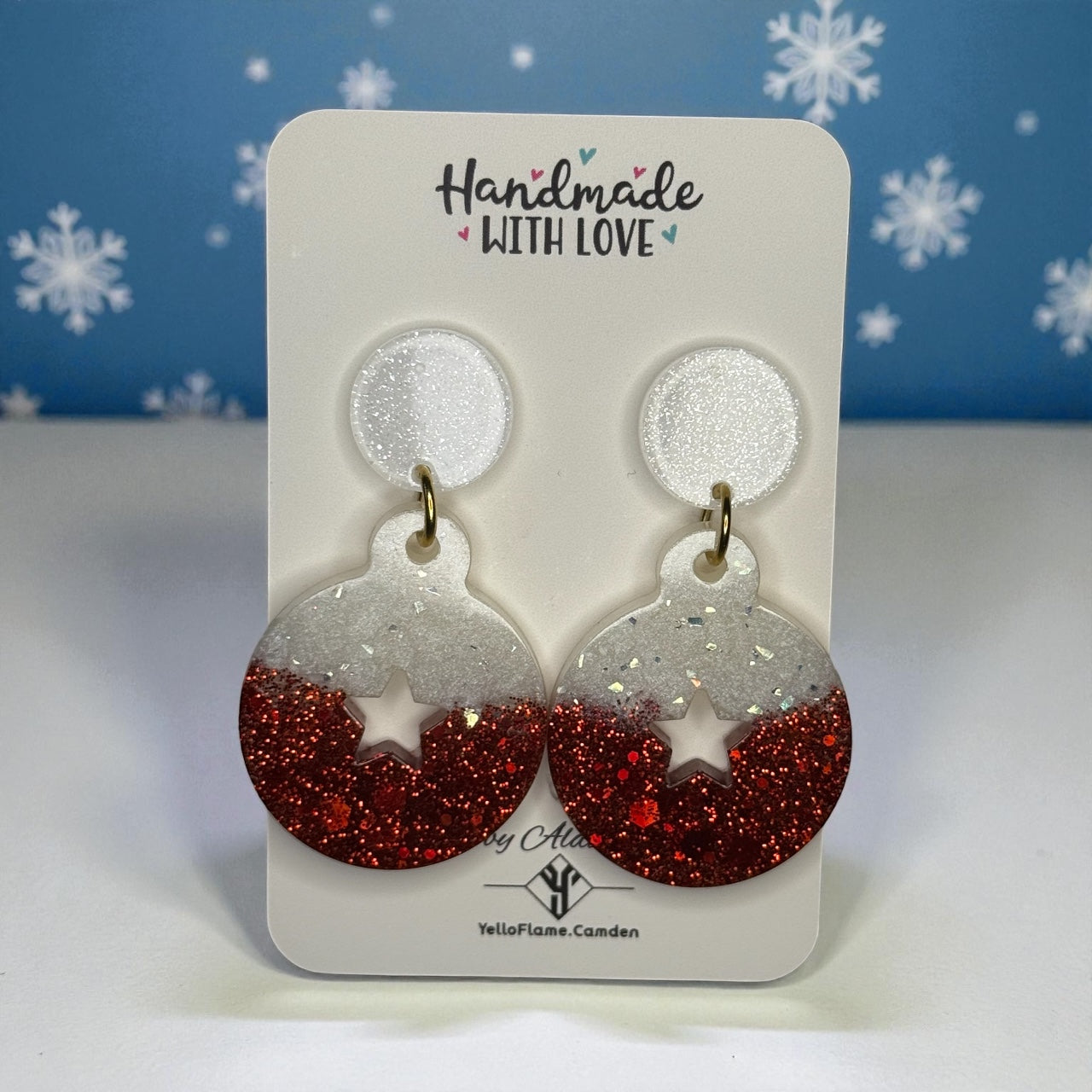 Green Glitter Christmas Star Drop Earrings