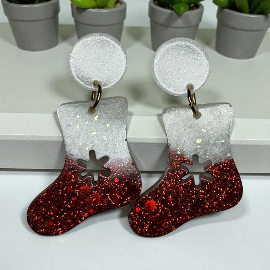 Green Glitter Christmas Stocking Earrings