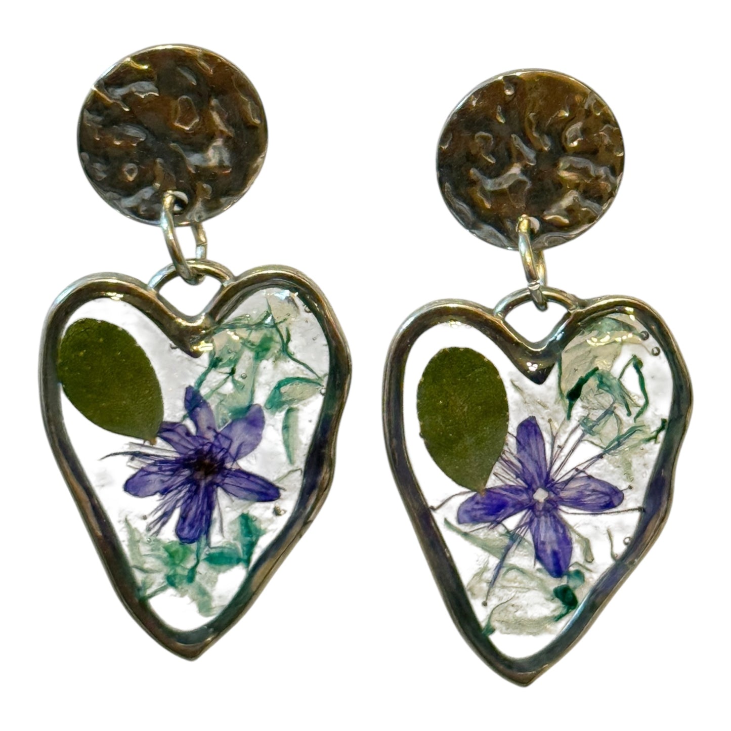 Pressed Flower Heart Earrings