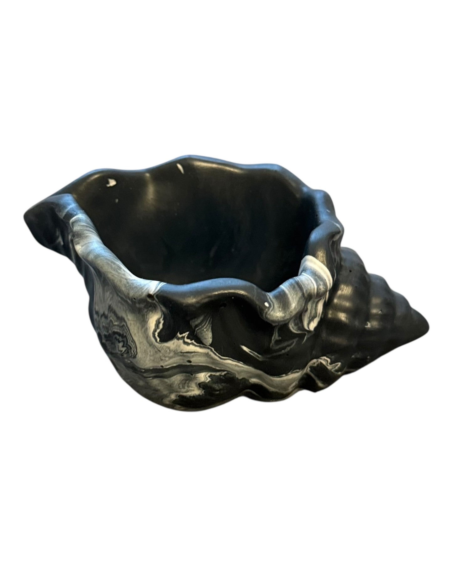 Handmade Jesmonite Conch Shell Bowl – Marbled Trinket Dish / Home Decor