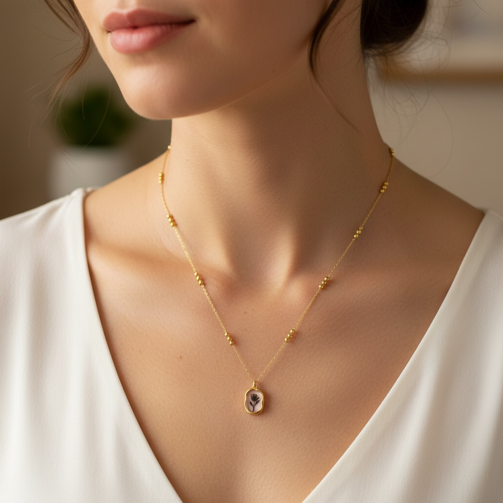 Rose Medallion Necklace – 18K Gold Plated Stainless Steel