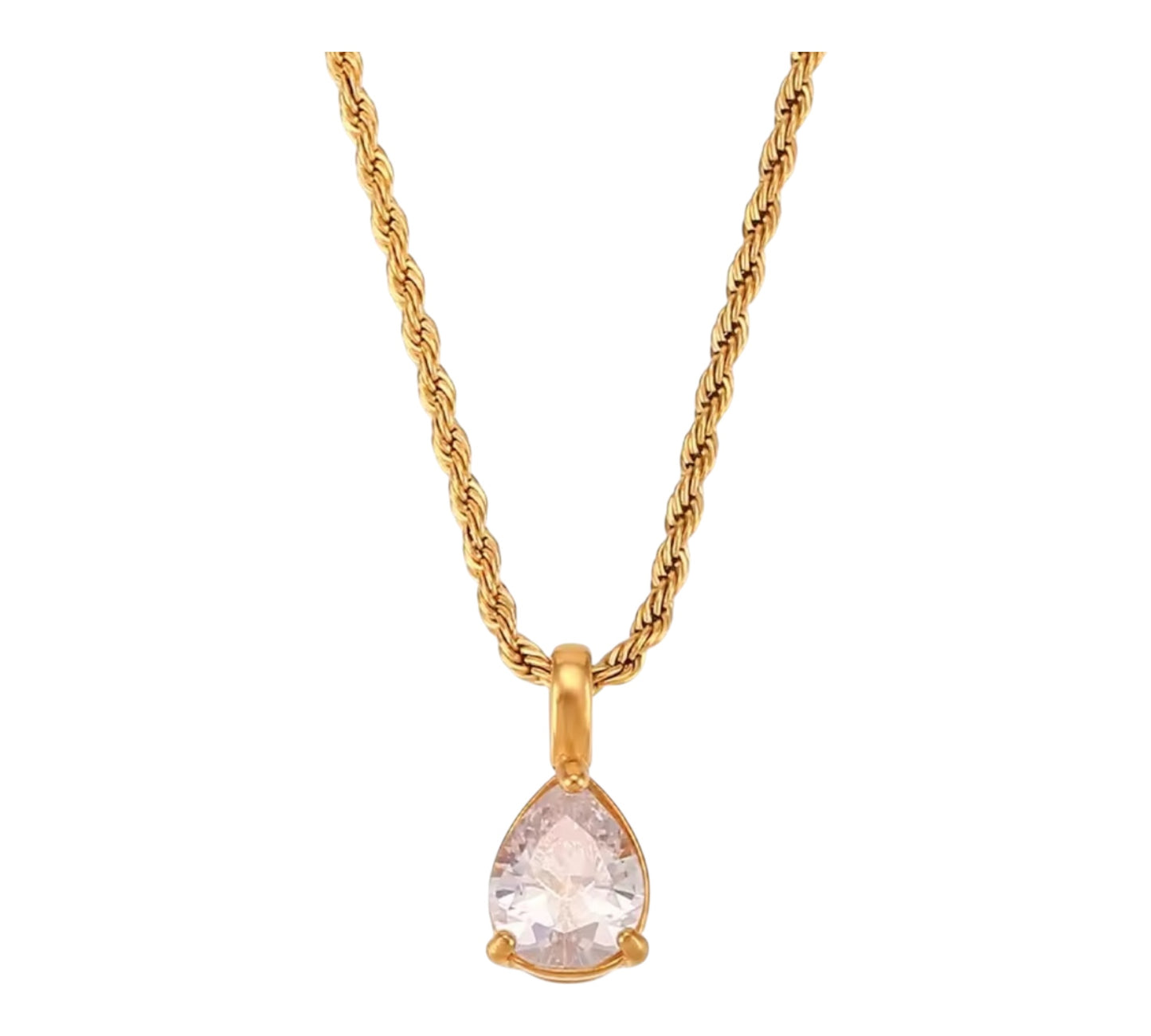 Teardrop Zircon Pendant Necklace – Gold Plated
