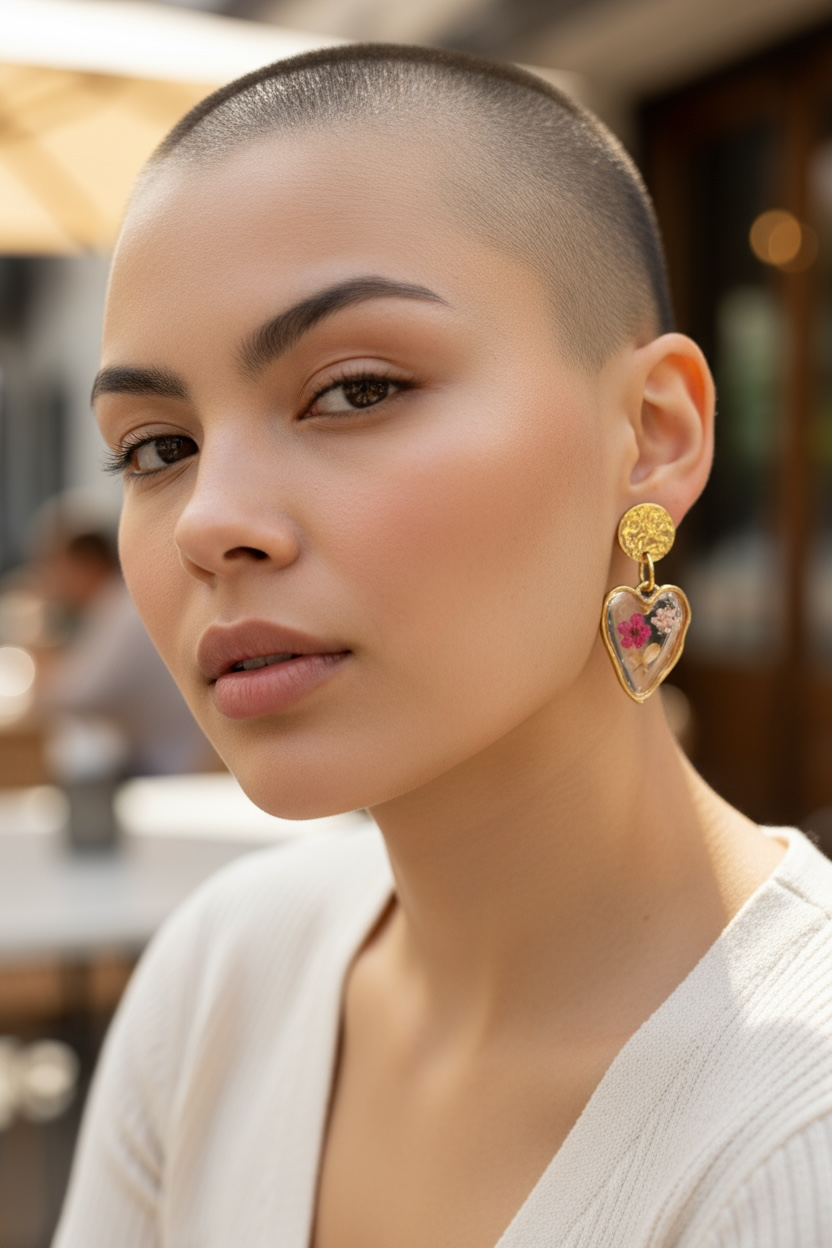 Pressed Flower Heart Earrings