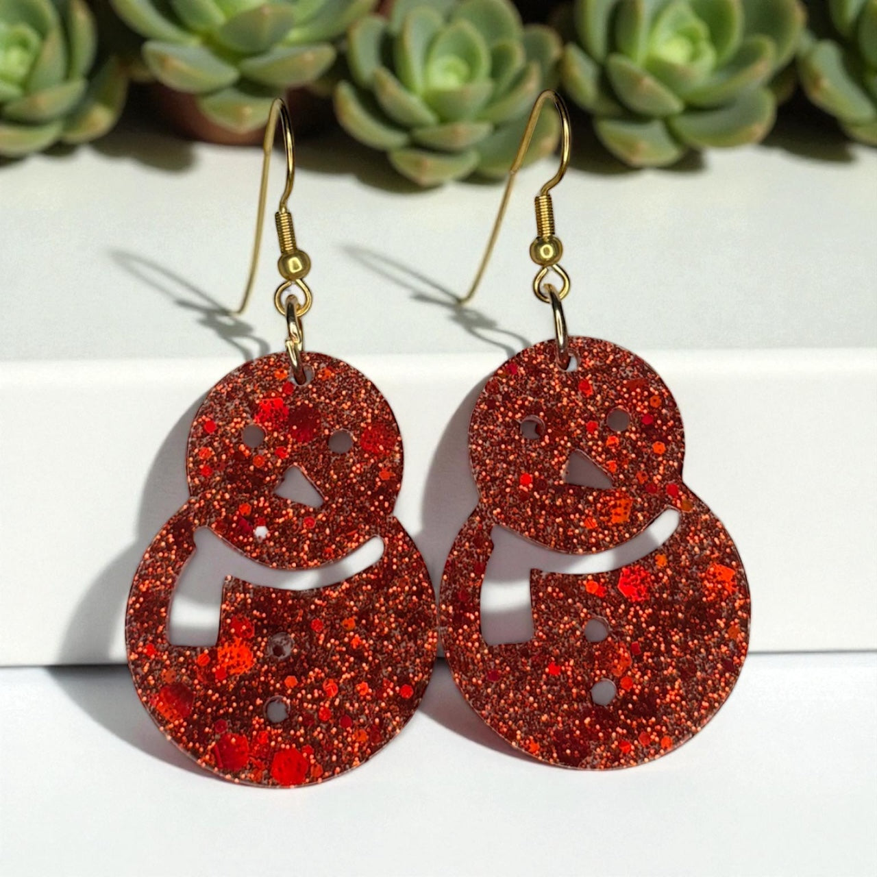 Red Glitter Snowman Christmas Earrings
