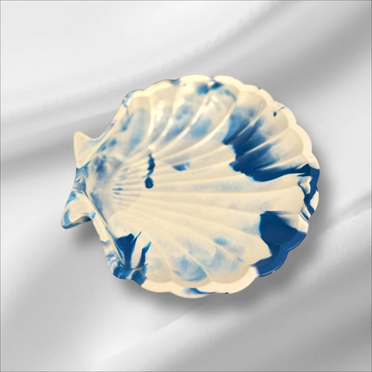 Handmade Jesmonite Shell Dish – Unique Marbled Trinket Tray