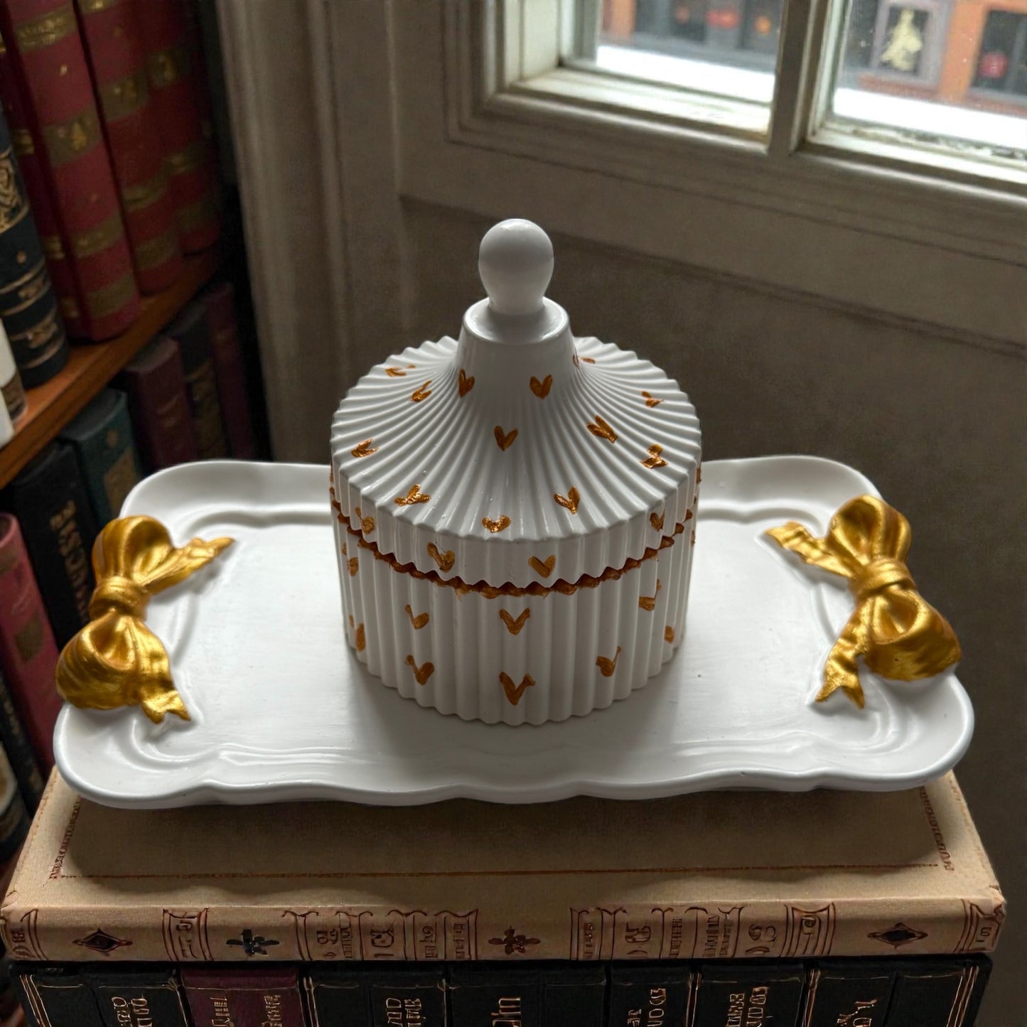 Decorative Jesmonite Rectangular Bow Trinket Tray