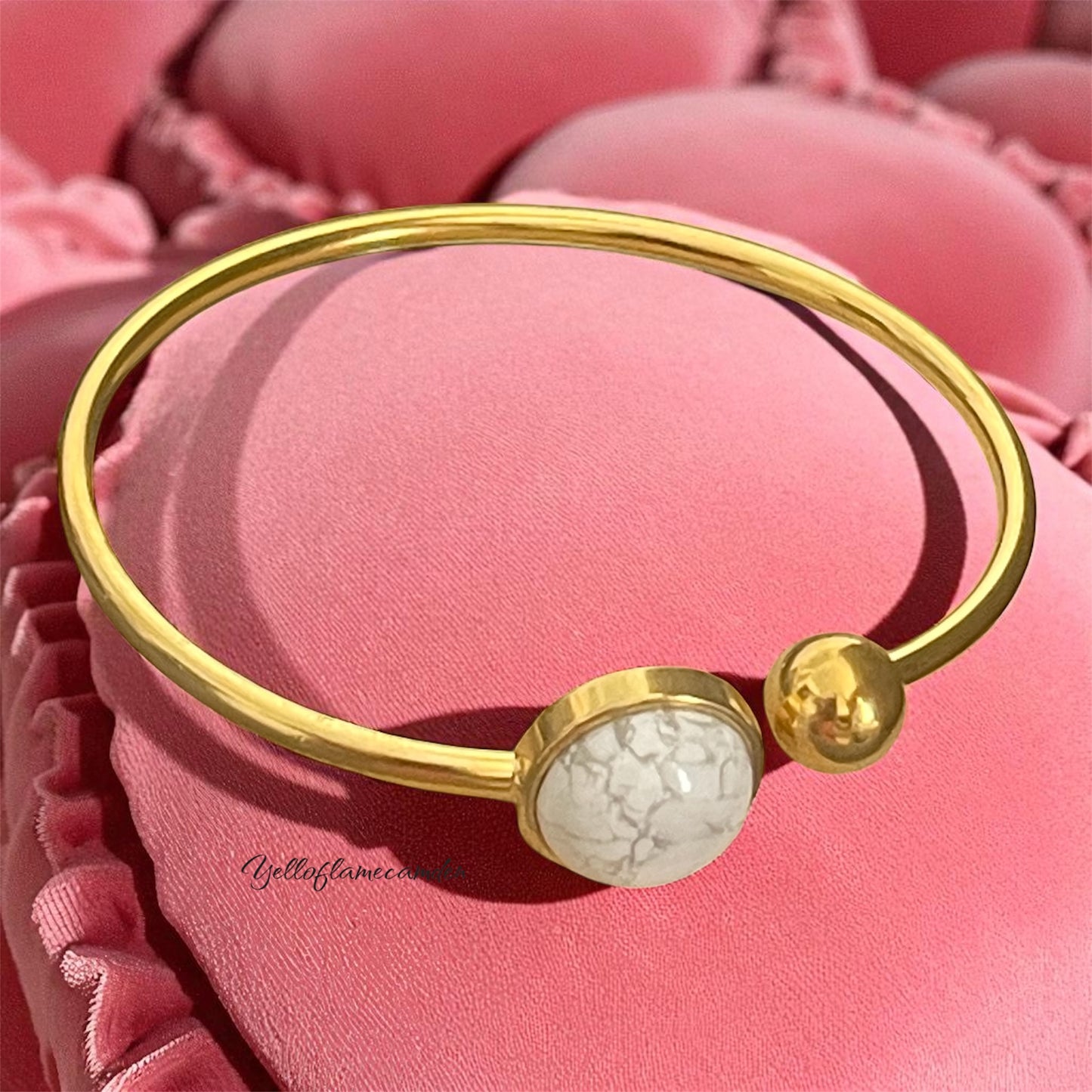 Gold Stainless Steel Bangle with White Howlite