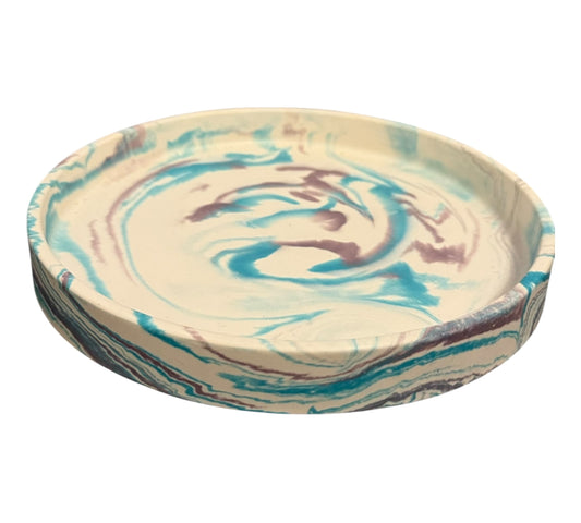Handmade Jesmonite Round Tray – Marbled Display Dish / Trinket Holder