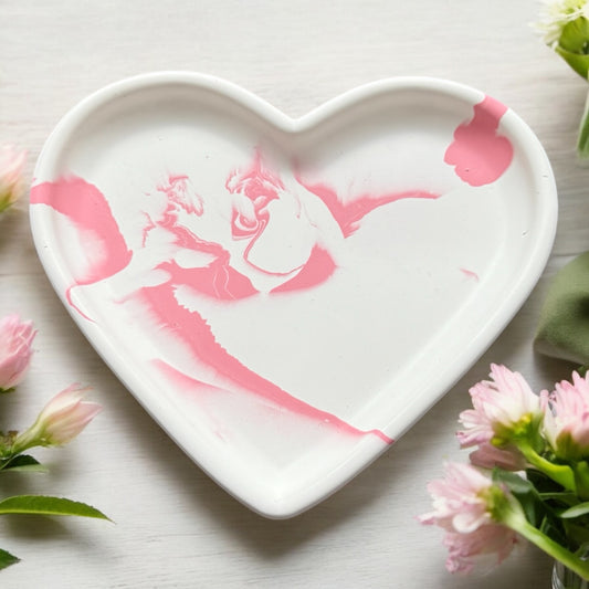 Heart Trinket Dish – Blush Marble Jesmonite
