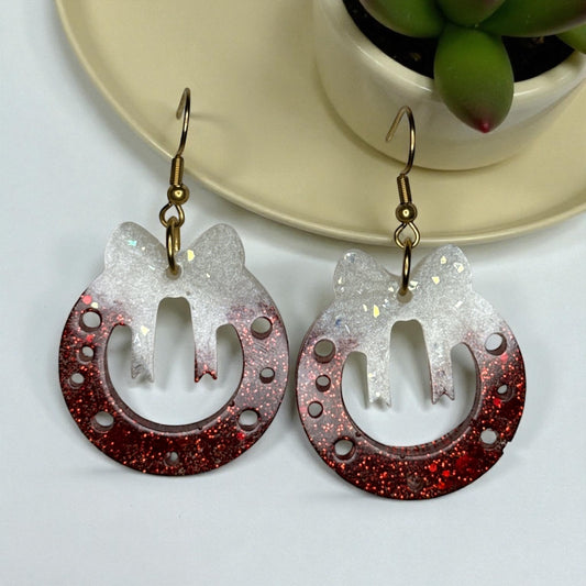 Christmas Green & White Glitter Hoop Earrings