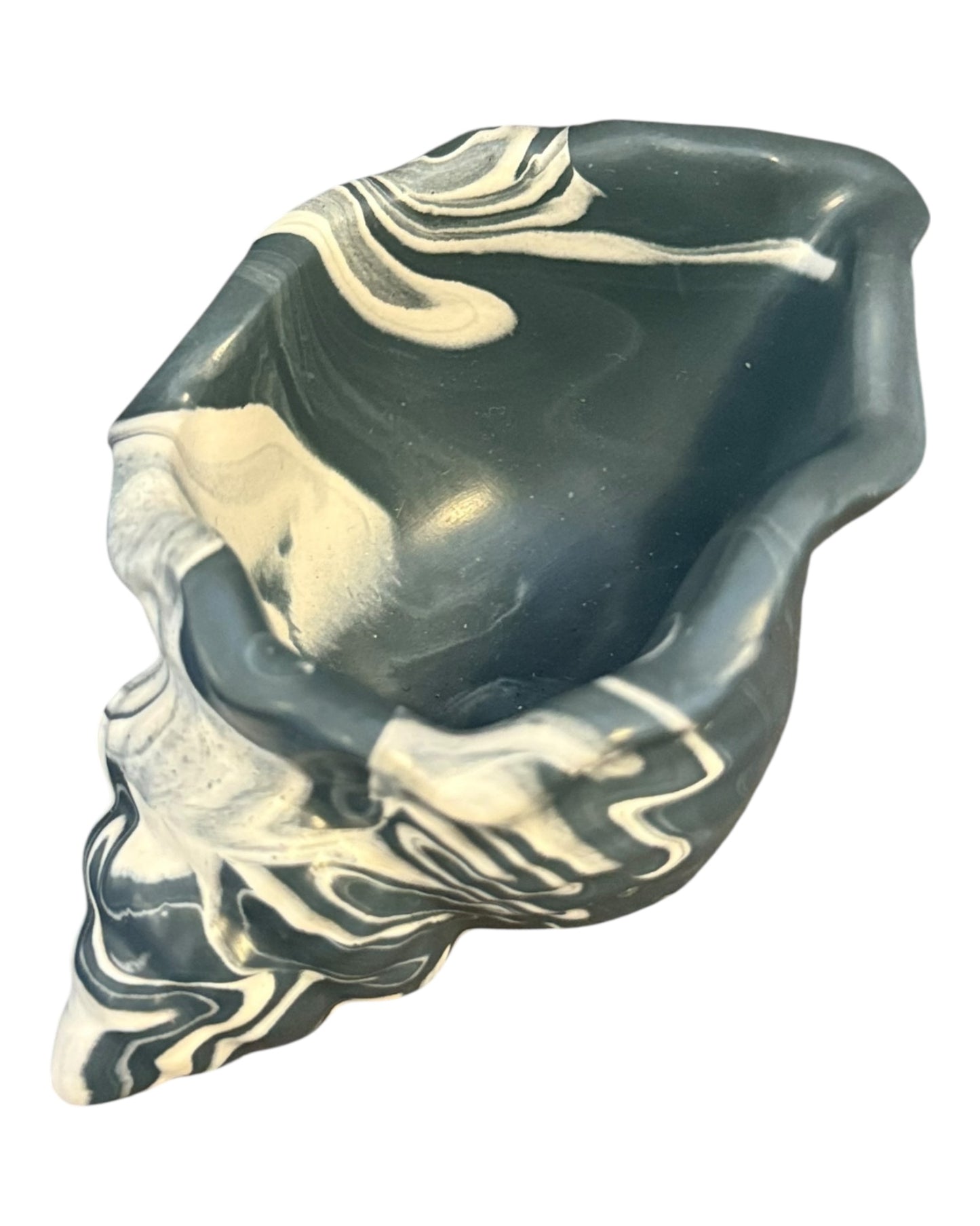 Handmade Jesmonite Conch Shell Bowl – Marbled Trinket Dish / Home Decor