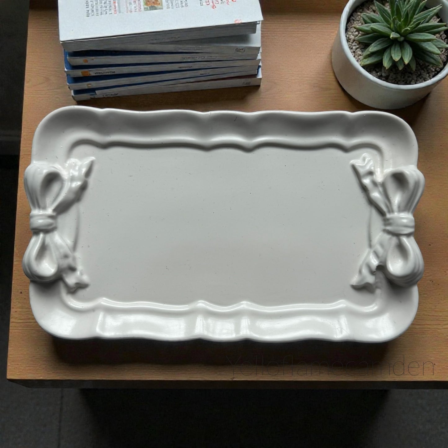 Decorative Jesmonite Rectangular Bow Trinket Tray