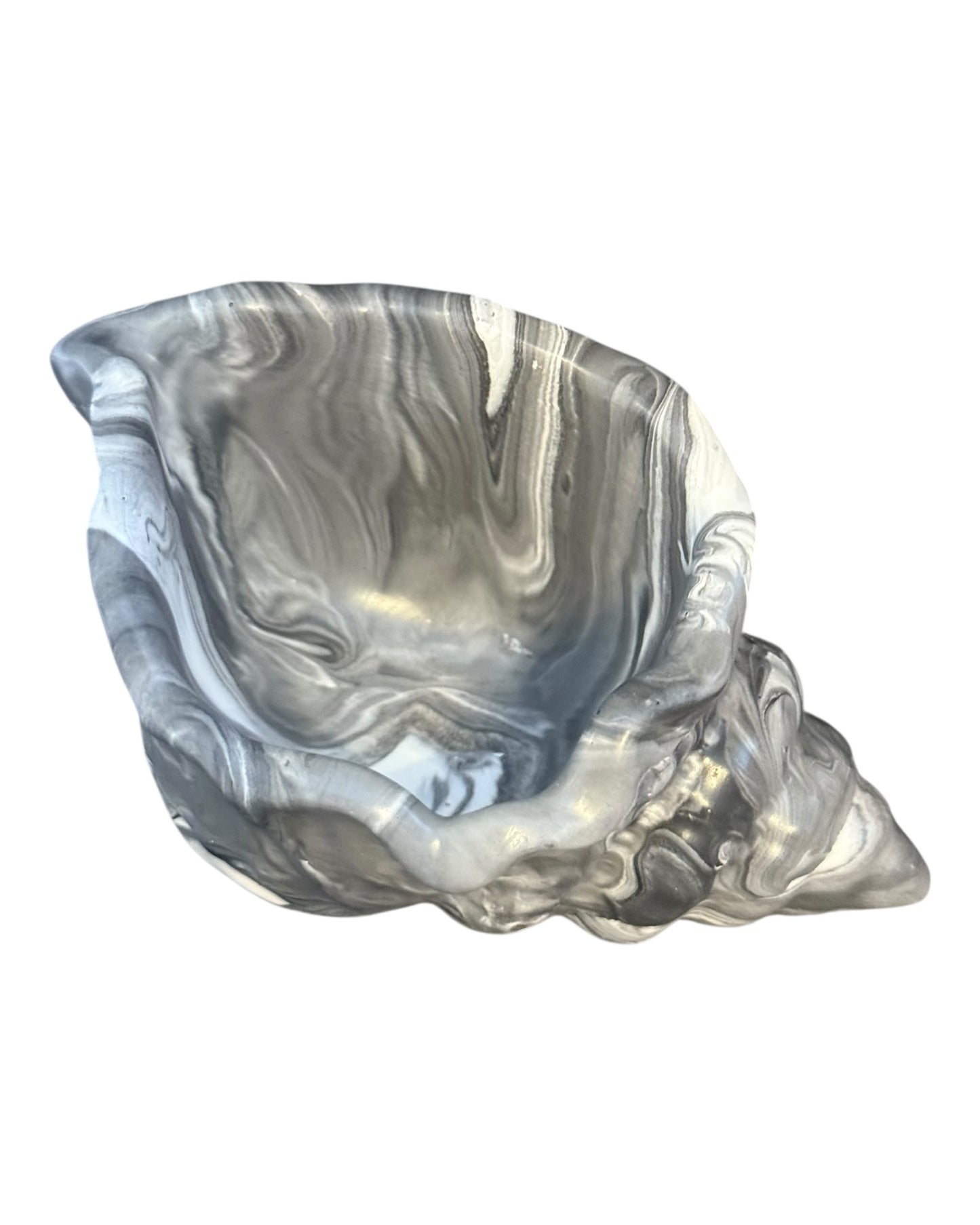 Handmade Jesmonite Conch Shell Bowl – Marbled Trinket Dish / Home Decor