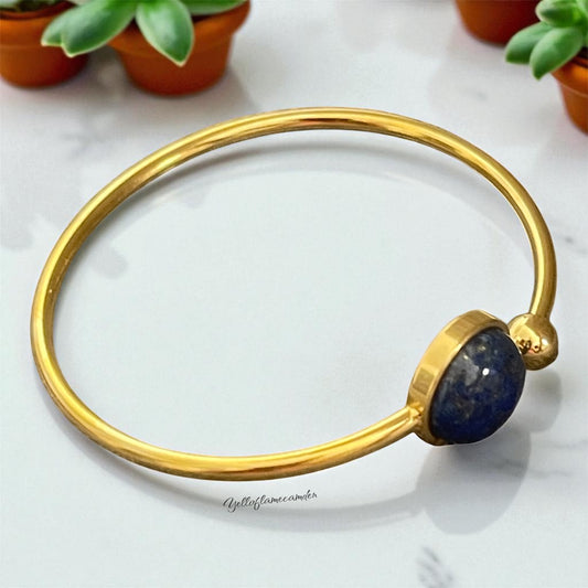 Gold Stainless Steel Bangle with Lapis Lazuli
