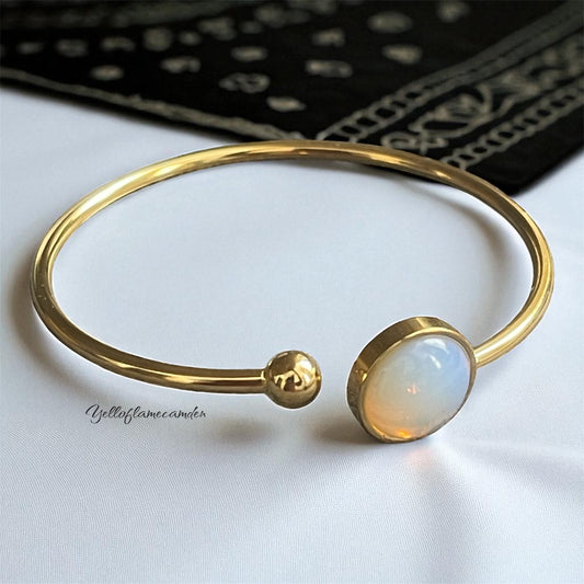 Gold Stainless Steel Bangle with Opalite