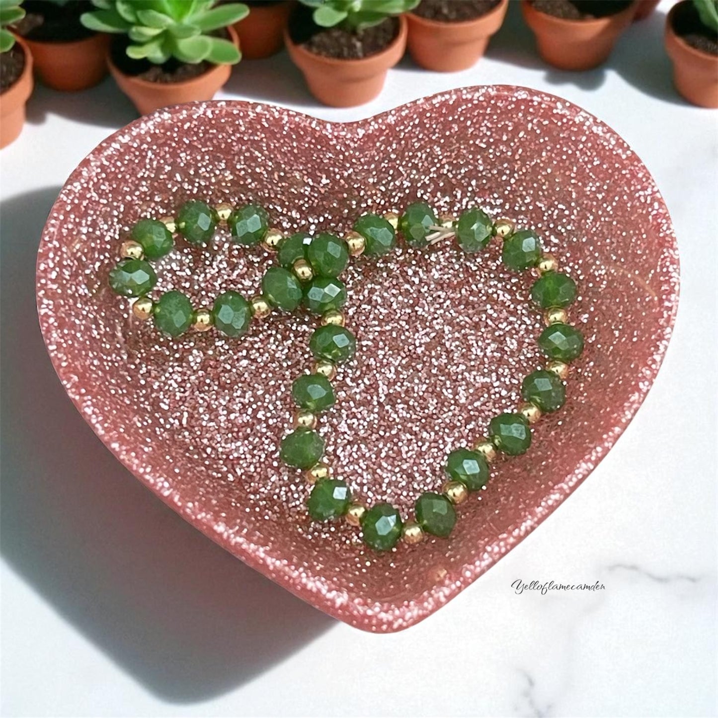 Rose Pink Glitter Heart Resin Trinket Dish – Handmade Jewellery Holder – YelloFlameCamden