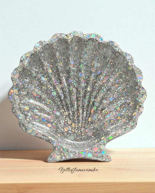 Silver Holographic Resin Shell Trinket Dish – Handmade Jewellery Holder – YelloFlameCamden