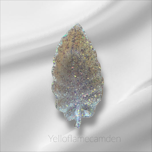 Handmade Resin Decorative White Glitter Leaf