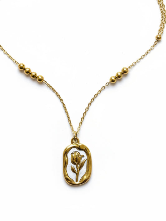 Rose Medallion Necklace – 18K Gold Plated Stainless Steel