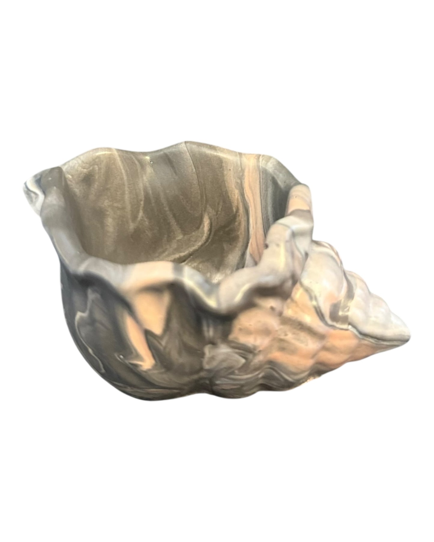 Handmade Jesmonite Conch Shell Bowl – Marbled Trinket Dish / Home Decor