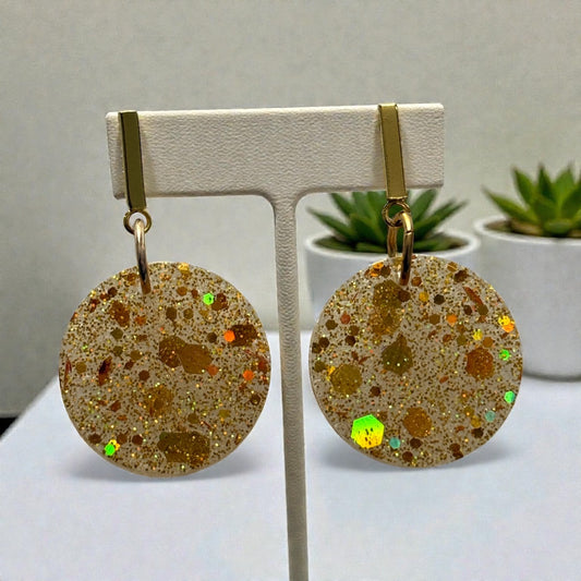 Gold Glitter Resin Earrings – Handmade Stainless Steel Jewellery