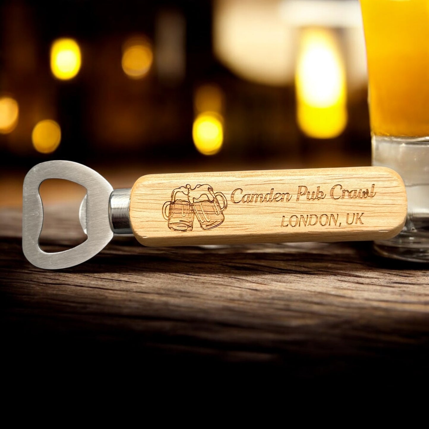 Wooden Bottle Opener – Engraved Gift for Him