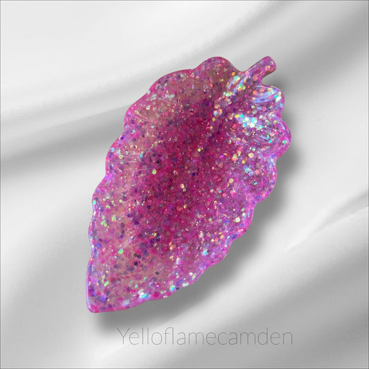 Handmade Pink Resin Glitter Leaf Tray