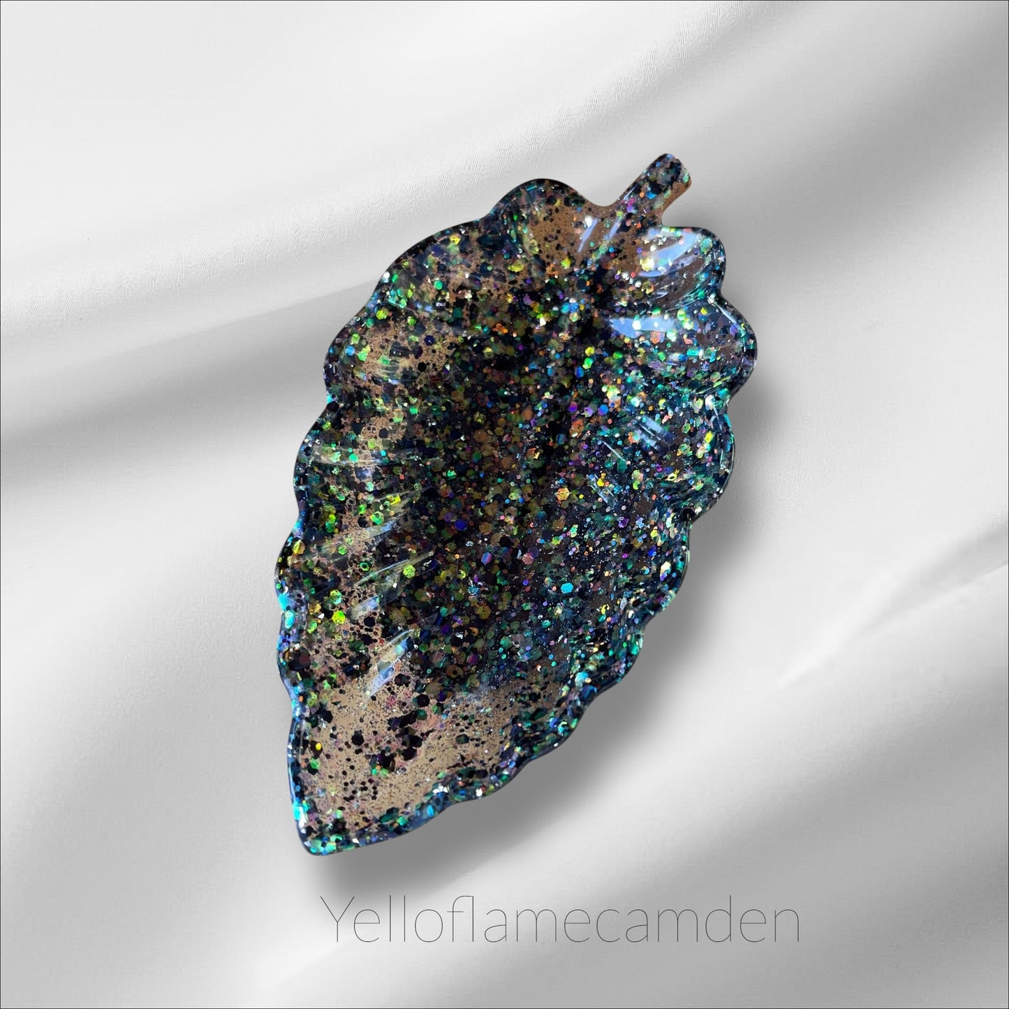 Handmade Black Resin Glitter Leaf Tray