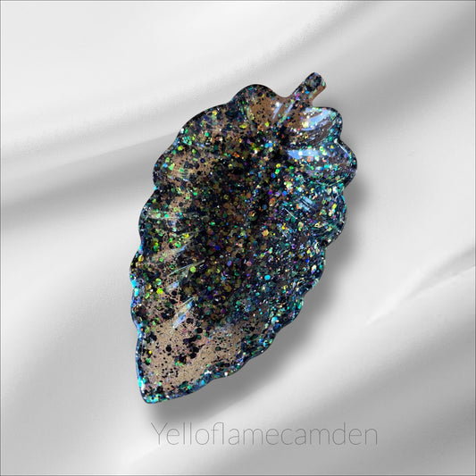Handmade Black Resin Glitter Leaf Tray