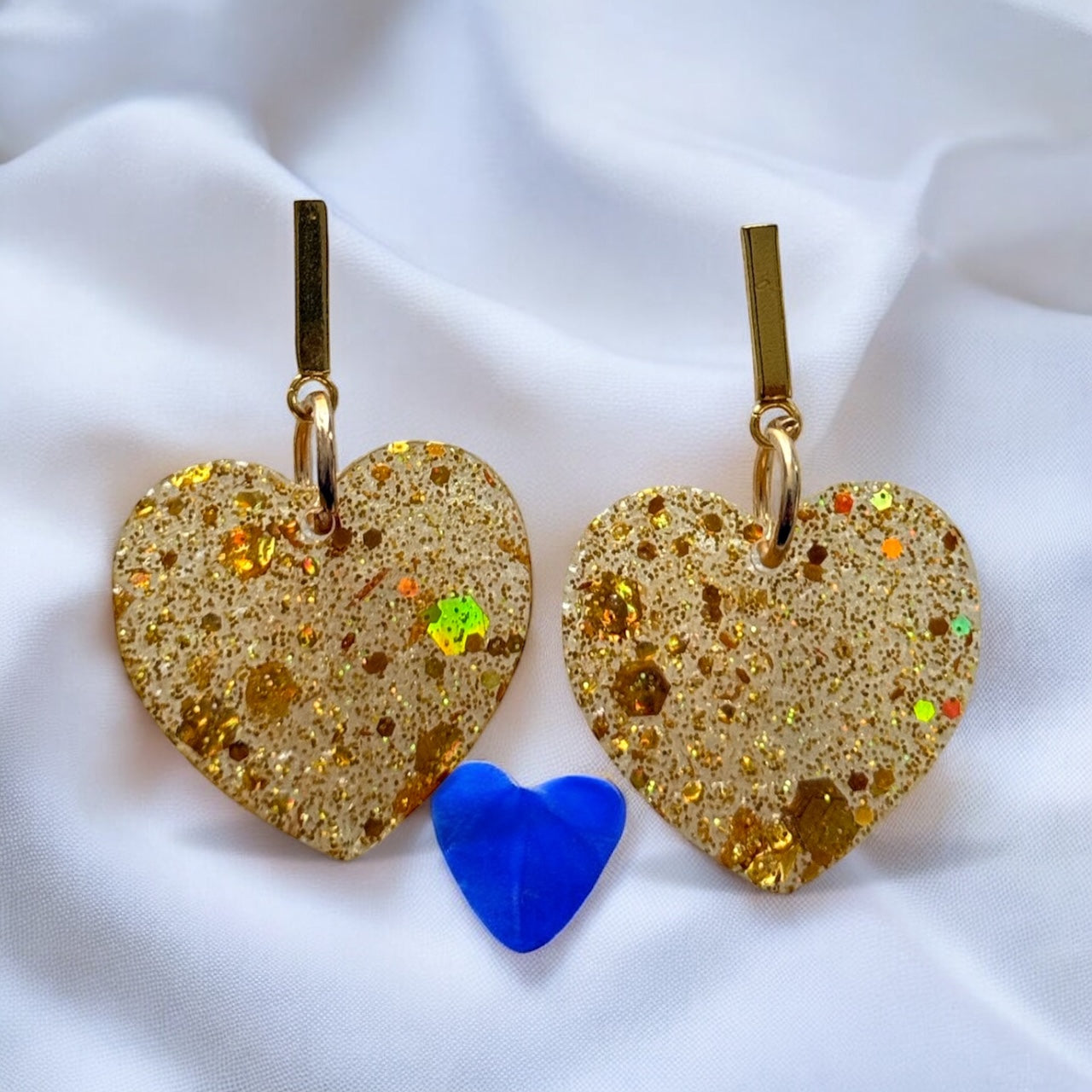 Gold Glitter Resin Earrings – Handmade Stainless Steel Jewellery