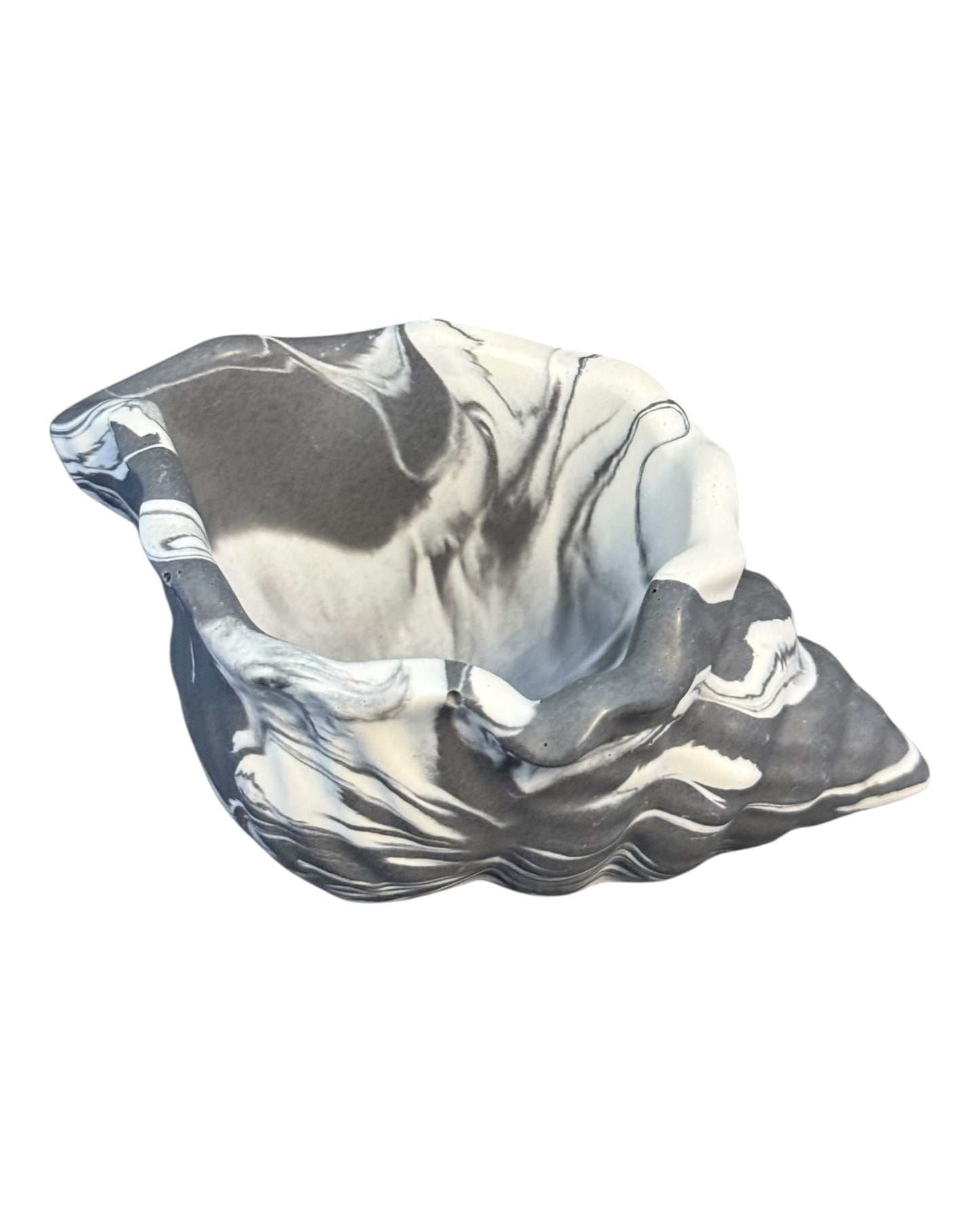 Handmade Jesmonite Conch Shell Bowl – Marbled Trinket Dish / Home Decor