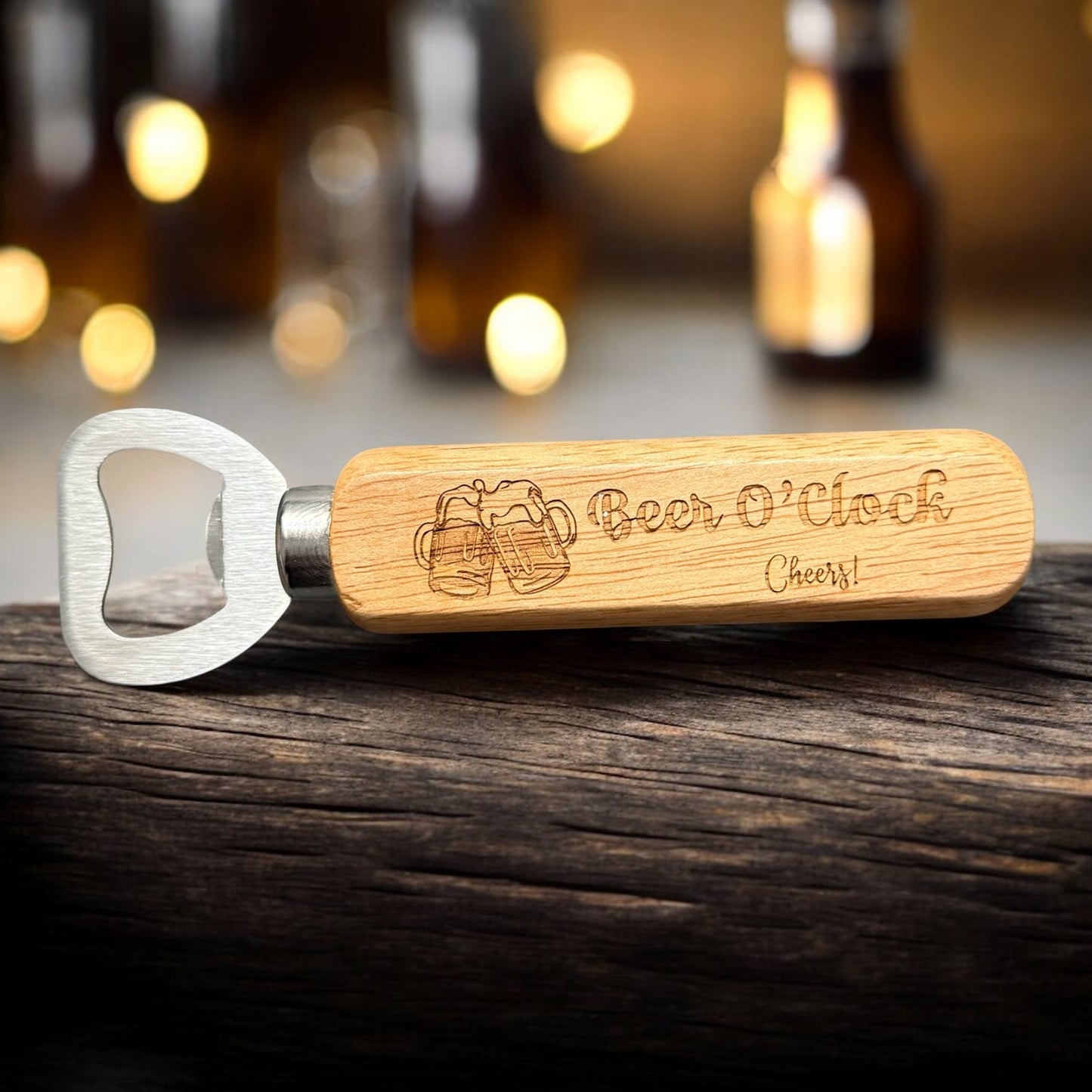 Wooden Bottle Opener – Engraved Gift for Him