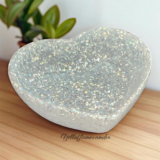 Iridescent Silver Glitter Heart Dish