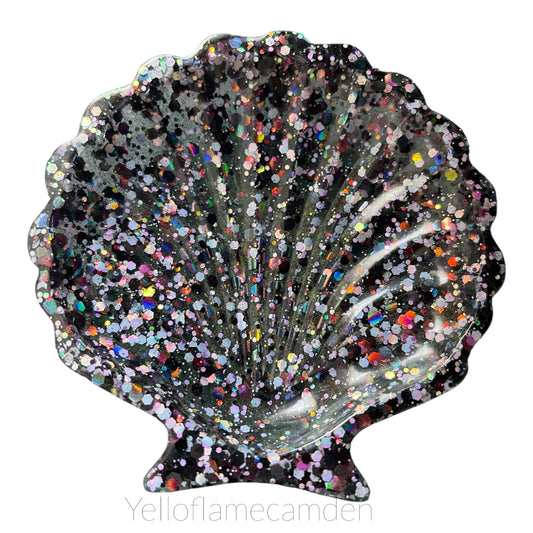 Black & Holographic Glitter Shell Dish – 10cm