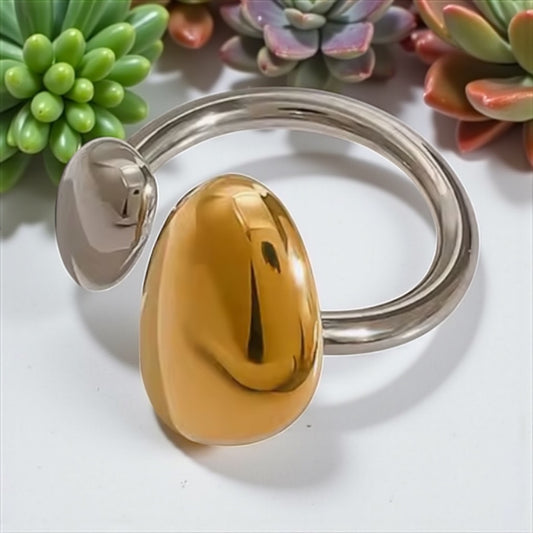 Two-Tone Open Adjustable Ring – 18K PVD Gold Stainless Steel