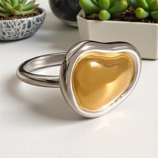 Two-Tone Heart Ring – Stainless Steel with 18K Gold Accent