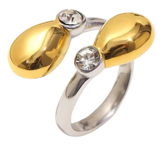 Two-Tone Zircon Open Ring – 18K Gold Plated Stainless Steel