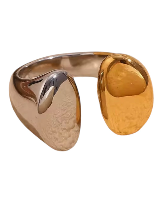 Bold Two-Tone Open Ring – 18K Gold Plated Stainless Steel