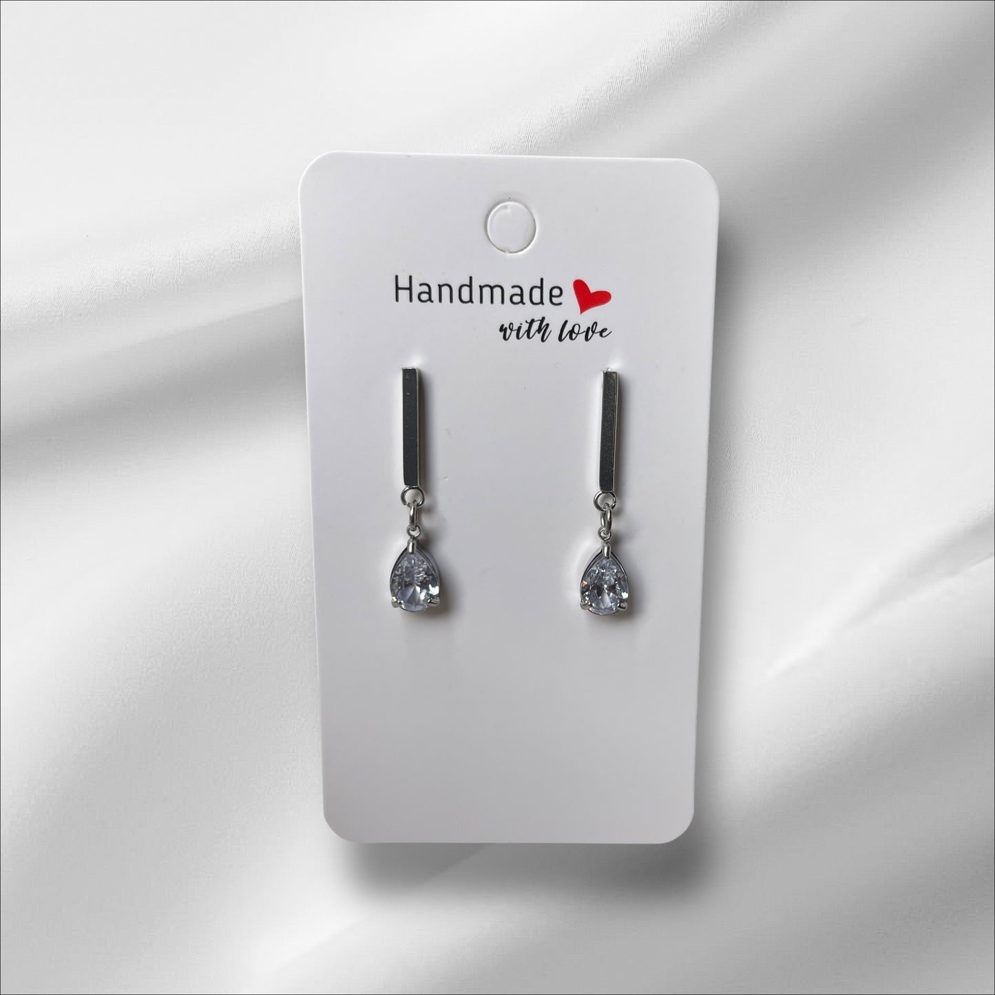 Handmade Zircon Drop Earrings – Emerald Green & Crystal Clear