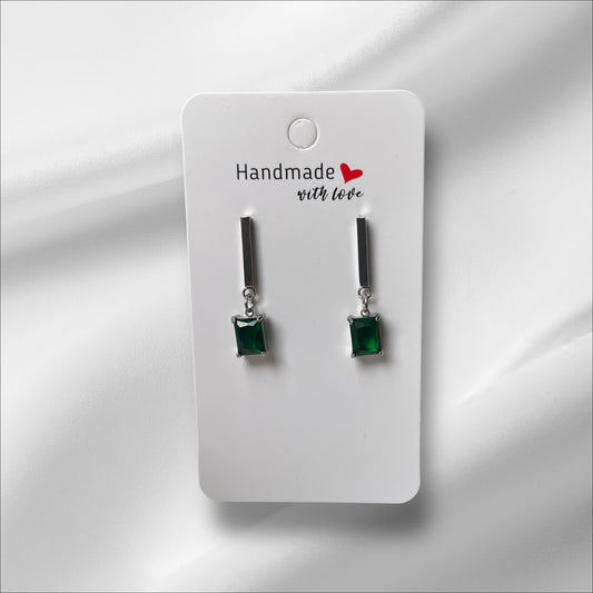Handmade Zircon Drop Earrings – Emerald Green & Crystal Clear