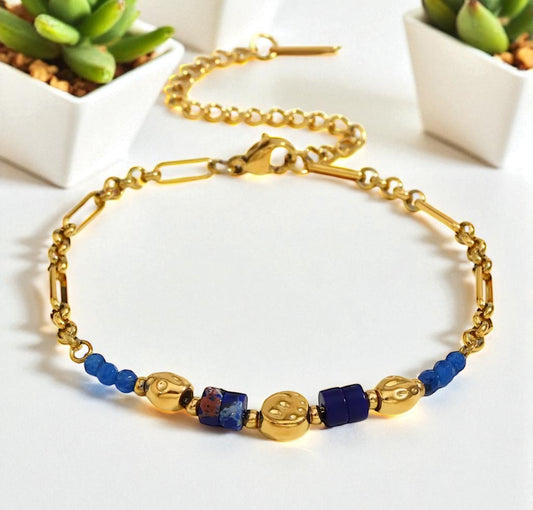 Blue Gemstone & Gold Bracelet