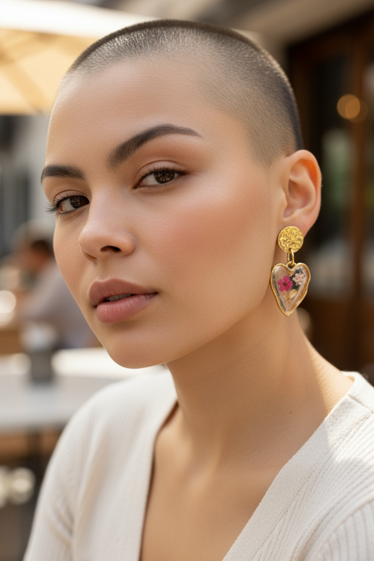 Pressed Flower Heart Earrings