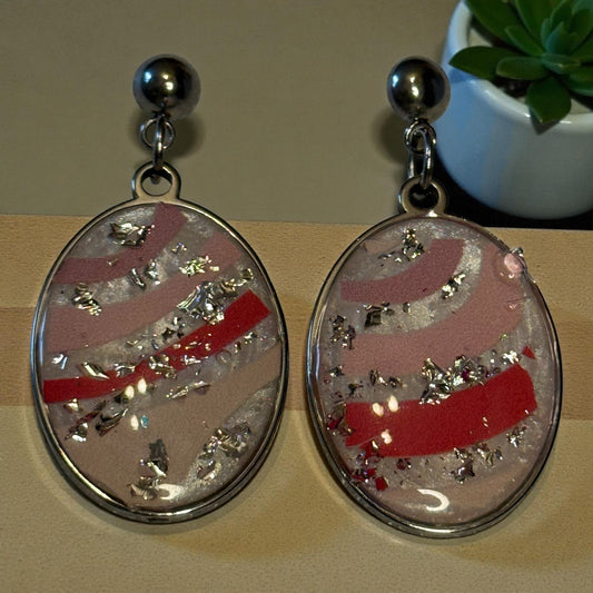 Pink & Gold Abstract Oval Earrings