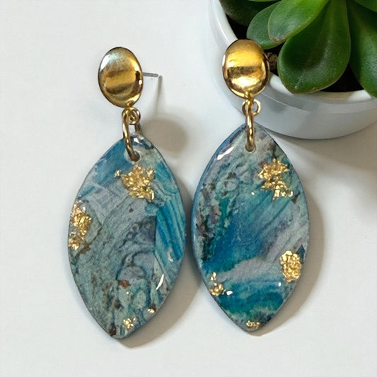 Blue & Gold Marbled Drop Earrings