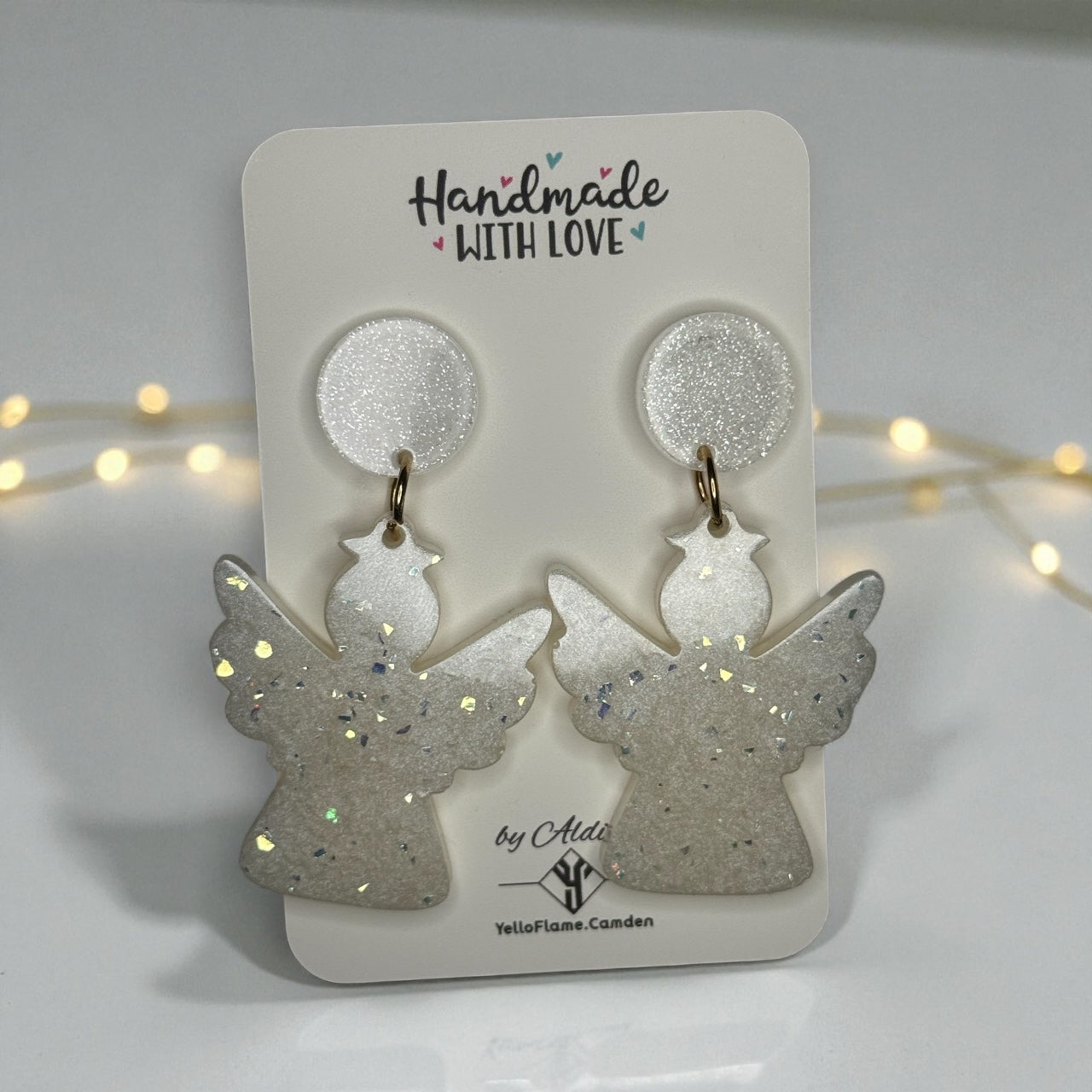 White Glitter Christmas Angel Earrings