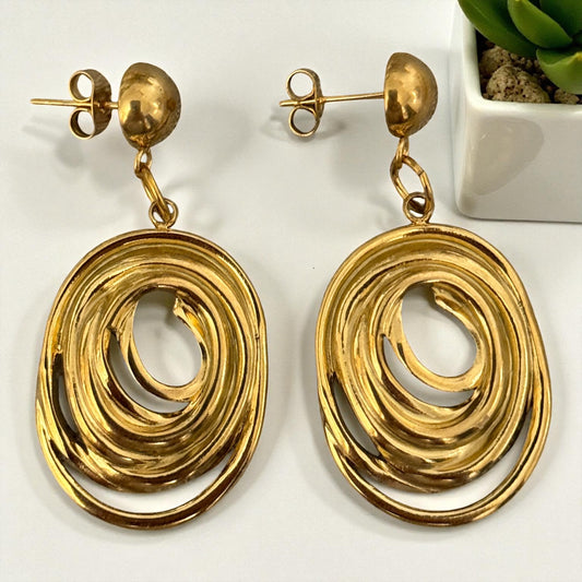 Stainless Steel Abstract Spiral Drop Earrings – Silver Tone