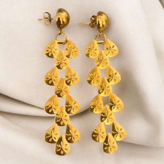 Stainless Steel Cascading Petal Drop Earrings – Gold & Silver