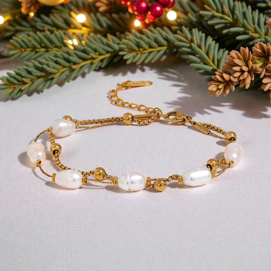 Freshwater Pearl & Gold Plated Stainless Steel Bracelet