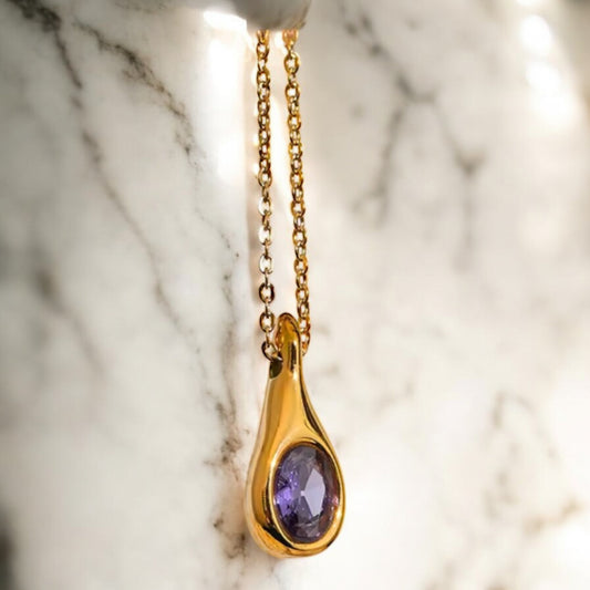 Gold Teardrop Pendant Necklace – Stainless Steel, PVD Real Gold Plated