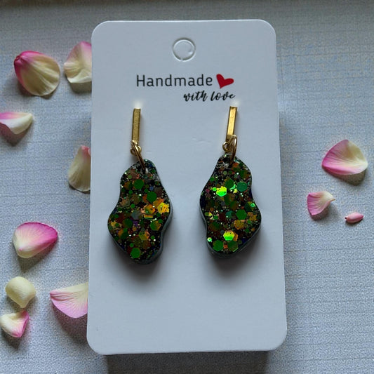 Handmade Abstract Glitter Earrings – Resin Mini Drop Design